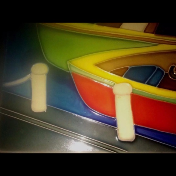 New Enamel Boating Scene Wall Hanging 11” x 14”